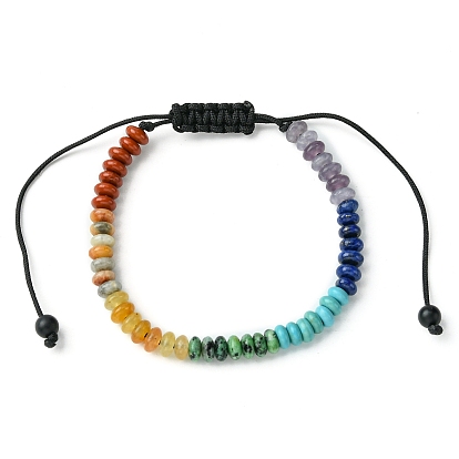 Natural & Synthetic Mixed Gemstone Flat Round Braided Bead Bracelets, Adjustable Nylon Thread Kids Bracelet