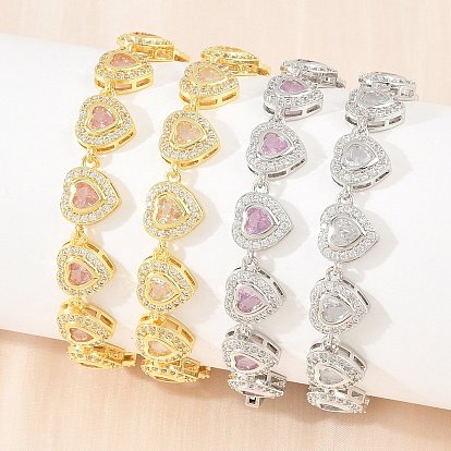 Tennisarmbänder aus Messing mit Zirkonia-Herzfassung für Damen, Gestell, langlebig überzogen, cadmiumfrei und bleifrei
