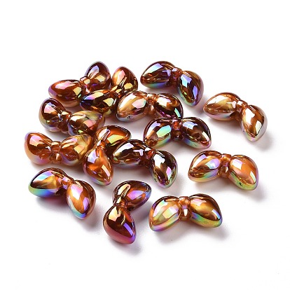UV Plating Rainbow Iridescent Acrylic Beads, with Gold Foil, Bowknot