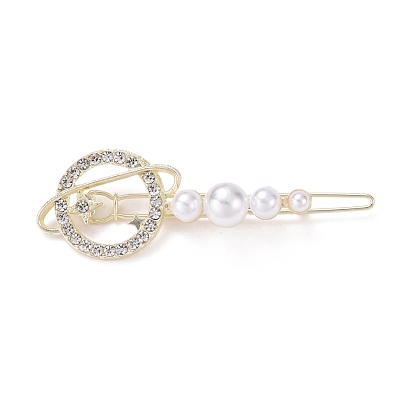 Alloy Crystal Rhinestone Hair Barrettes, with Plastic Beads, Planet