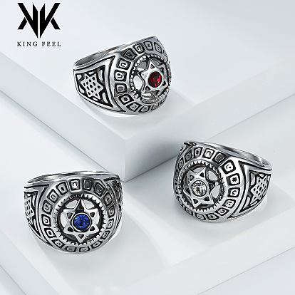 Винтажные 304 кольца на большой палец из нержавеющей стали для мужчин, звезда Давида, со стразами, цвет нержавеющей стали