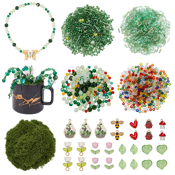 DIY Jewelry Making Kits, Icluding Iron Wire Grimp Wire, Artificial Moss Rocks, Alloy Pendants, Resin Pendants, Glass Beads