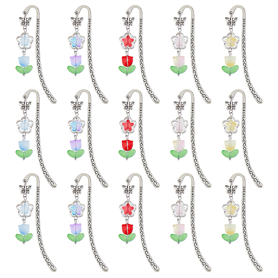 15шт 5цвета стеклянные тюльпаны подвески закладки, закладки с крючками из сплава