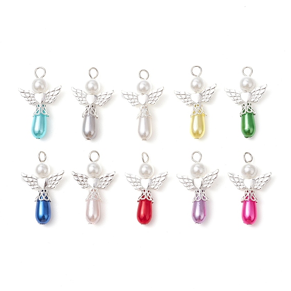 Имитация жемчуга акриловыми подвесками, ангел, с фурнитурой из серебряного сплава