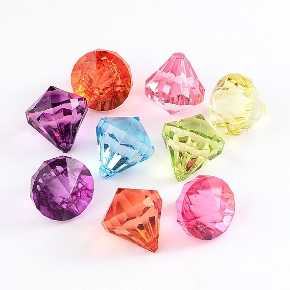 Transparent Acrylic Pendants for Curtains, Faceted, Diamond, 31x28mm, hole: 3mm