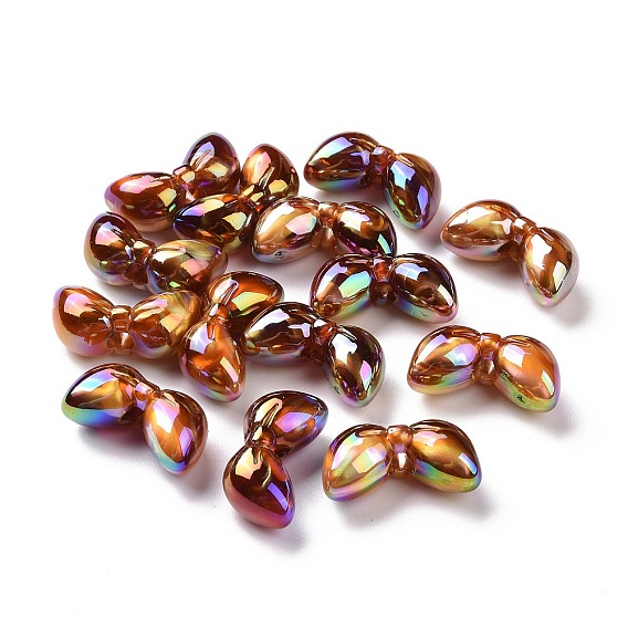 UV Plating Rainbow Iridescent Acrylic Beads, with Gold Foil, Bowknot