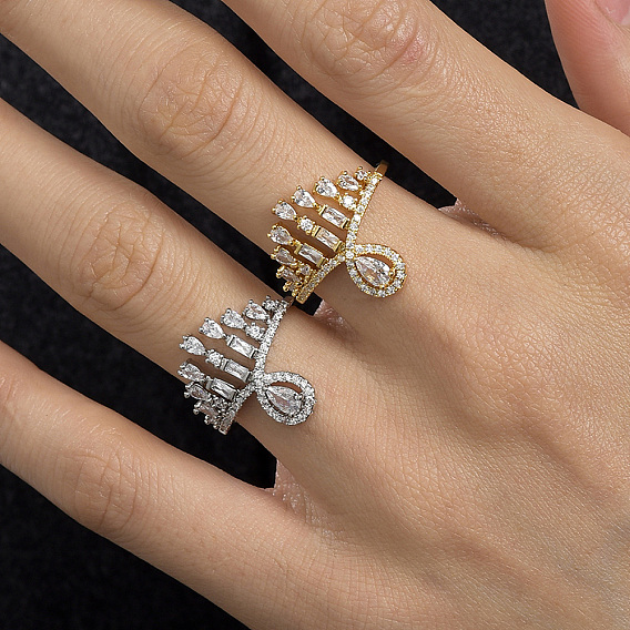 Кольца для женщин с микропаве из латуни и кубическими цирконами, цветок и слеза