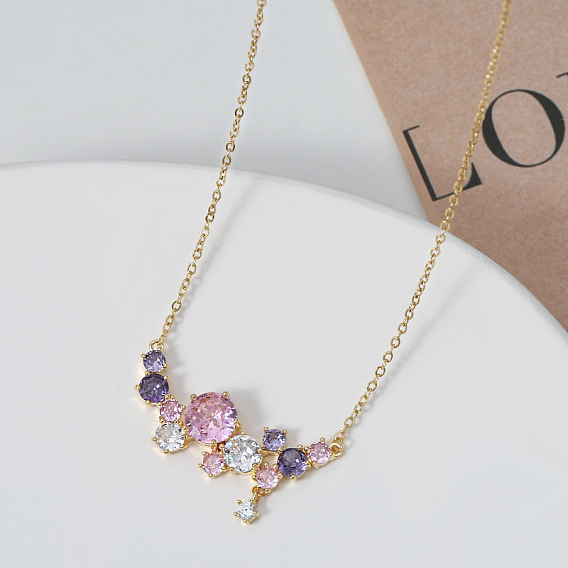 Ожерелья с подвеской в виде веточки из латуни с разноцветными кубическими цирконами для женщин