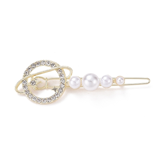 Alloy Crystal Rhinestone Hair Barrettes, with Plastic Beads, Planet