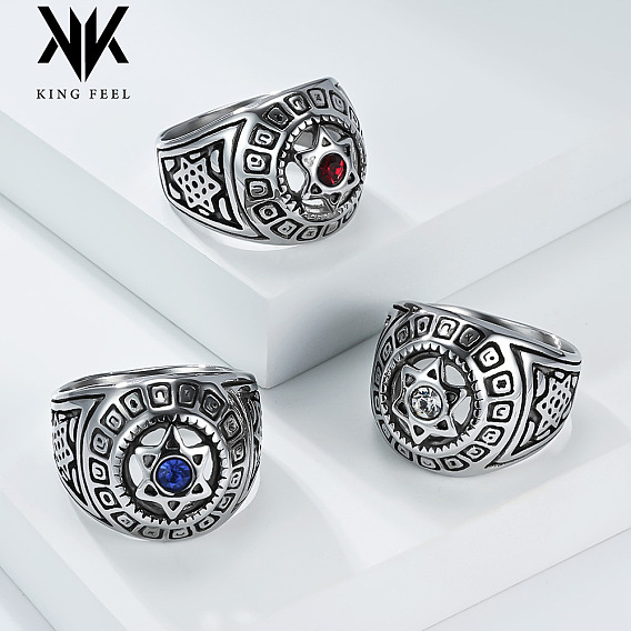 Винтажные 304 кольца на большой палец из нержавеющей стали для мужчин, звезда Давида, со стразами, цвет нержавеющей стали