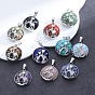 Flat Round with Cat Natural & Synthetic Mixed Gemstone Pendants, with Platinum Alloy Finding