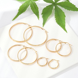 201 boucles d'oreilles en acier inoxydable, avec 304 broches en acier inoxydable, placage sous vide pvd, plat rond