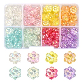 160pcs 8 couleurs perles acryliques transparentes, de couleur plaquée ab , fleur