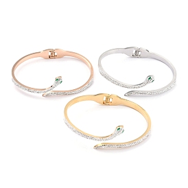 304 Stainless Steel Bangles, with Polymer Clay Rhinestone, Snake