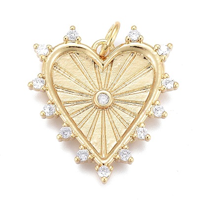 Brass Micro Pave Clear Cubic Zirconia Pendants, Cadmium Free & Lead Free, Long-Lasting Plated, with Jump Rings, Heart