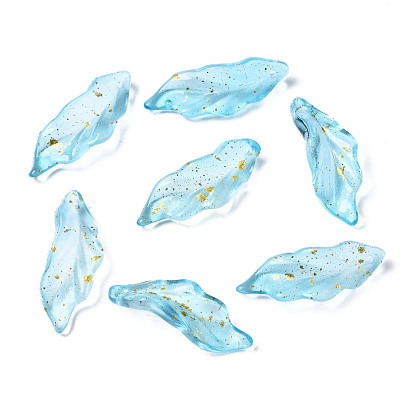 Transparent Spray Painted Glass Pendants, with Gold Foil, Leaf