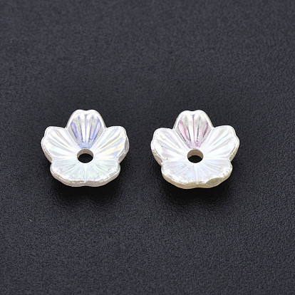 5-Petal ABS Plastic Imitation Pearl Bead Caps, AB Color Plated, Flower
