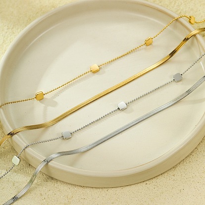 304 квадратные двухслойные ожерелья из нержавеющей стали для женщин