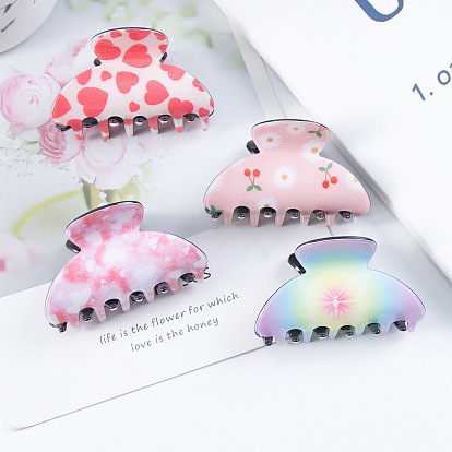 PVC Claw Hair Clips for Women, Cherry Stripe Heart Pattern Large Claw Clip for Thick Hair