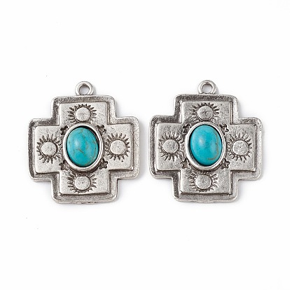 Synthetic Turquoise Pendants, with Alloy Findings, Cross Charms