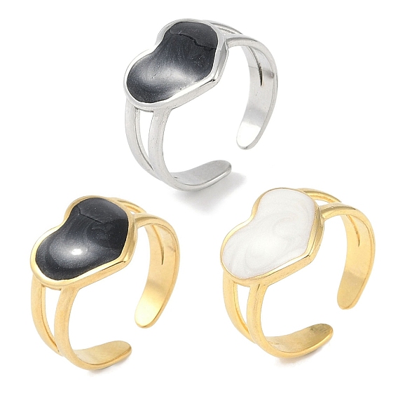 Ионное покрытие (ip) 304 кольца на пальцах в форме сердца из эмали из нержавеющей стали, открытые кольца для женщин