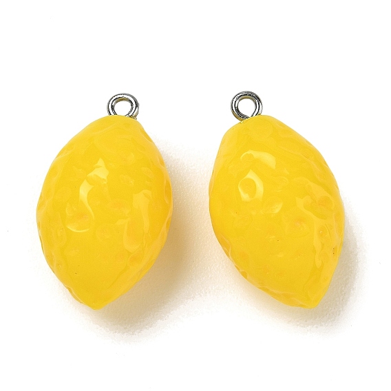 Colgantes de resina opaca imitación fruta, encanto de limon, con aros de hierro en tono platino