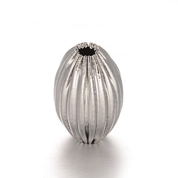 304 Stainless Steel Corrugated Beads, Rice, 12x8mm, Hole: 1.5mm
