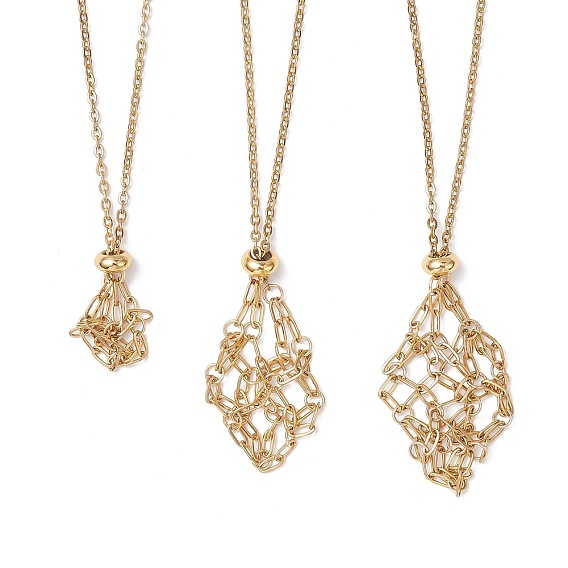 3Pcs 304 Stainless Steel Macrame Pouch Necklace Making for Gemstone Nuggets, with Lobster Claw Clasps and Brass Beads