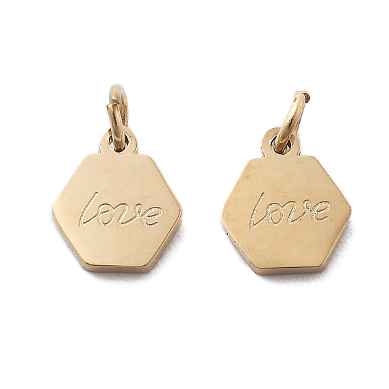 304 прелести нержавеющей стали, с целью перехода в кольце, шестиугольник со словом любовь талисман, ионное покрытие (ip)