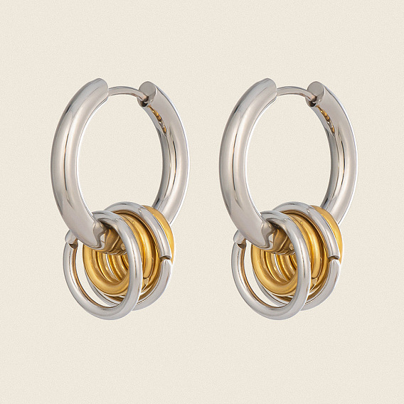 Two Tone 304 Stainless Steel Hoop Dangle Earrings for Women, Circle