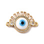 Lampwork Evil Eye Connector Charms, with Clear Cubic Zirconia, Real 18K Gold Plated Brass Findings