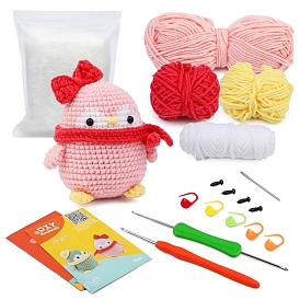 DIY Penguin Crochet Kits for Beginners, including Polyester Yarn, Fiberfill, Crochet Needle, Yarn Needle, Support Wire, Stitch Marker