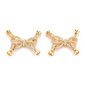 Brass Micro Pave Clear Cubic Zirconia Fold Over Clasps, Nickel Free, Bowknot