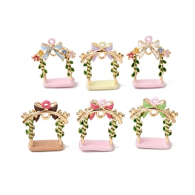Alloy Enamel Pendants, Swing with Bowknot
 Charms, Golden