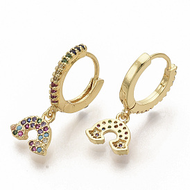Brass Micro Pave Colorful Cubic Zirconia Dangle Hoop Earrings, Rainbow, Real 16K Gold Plated