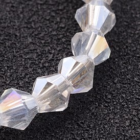 Glass Beads Strands, Bicone, Clear, AB Color Plated