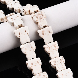 Синтетических нитей бирюзовые бусы, окрашенные, форма кошки