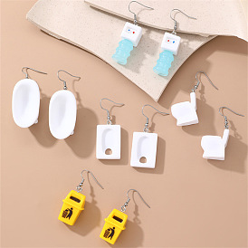 Забавные серьги-подвески из смолы на тему ванной комнаты, платина