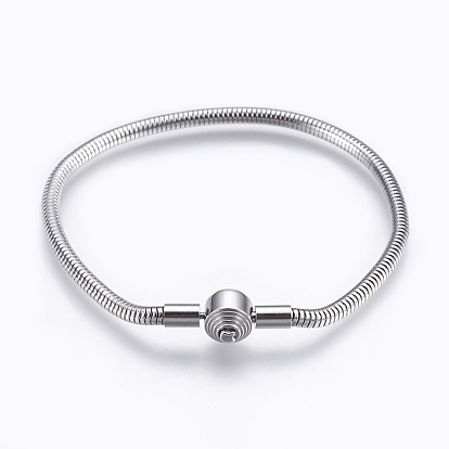 304 Stainless Steel European Style Bracelet Making, with Clasps, Flat Round