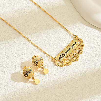 Комплекты из серег-гвоздиков и ожерелий с подвесками из сплава и прямоугольника с надписью для женщин