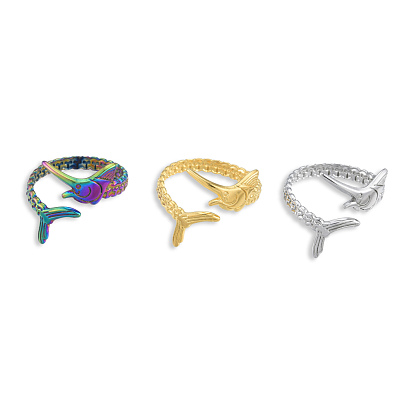201 Stainless Steel Fishbone Wrap Open Cuff Ring for Women