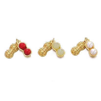 3Pcs 3 Color Golden Alloy Glass Pendant, Peanut Charms