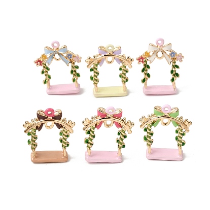 Alloy Enamel Pendants, Swing with Bowknot
 Charms, Golden
