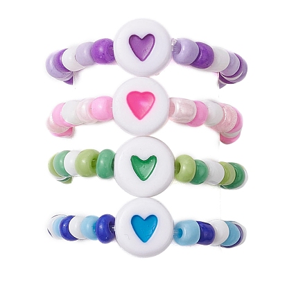 Cuentas de vidrio anillos elásticos, Anillo acrílico plano redondo con corazón para mujer.