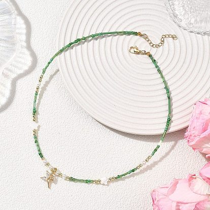 Подвеска в виде феи из латуни с прозрачными кубическими цирконами, круглыми ракушками, жемчугом и цветами, ожерелья из натуральных пресноводных ракушек и стеклянных бусин для женщин, золотые