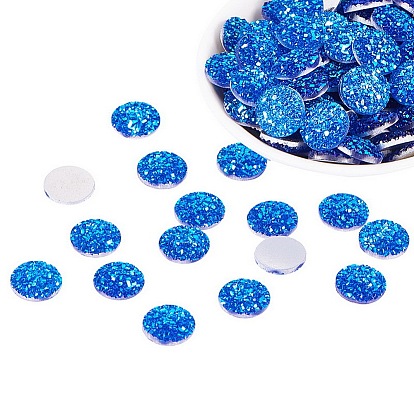 Resin Cabochons, Imitation Druzy Agate, Flat Round, AB Color Plated
