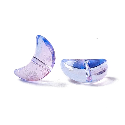 Electroplate Transparent Glass Bead, with Gold Foil, Crescent Moon