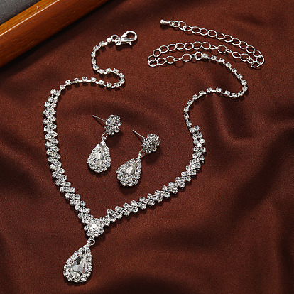 Элегантные серьги-гвоздики со стразами в форме слезы и ожерелья с подвесками из латуни для украшения банкета невесты