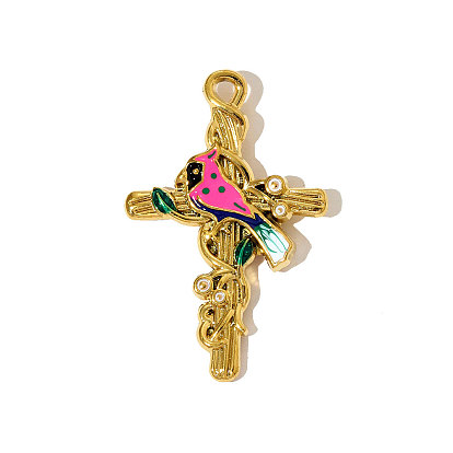 304 нержавеющей стальной эмали подвески, крест с оберегами в виде птиц, ионное покрытие (ip)