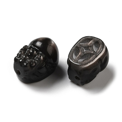 Perles d'obsidienne en argent naturel, pi yao
